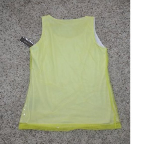 Womens Tank Top Yellow XS Sequined Mesh Overlay Scoop Neck Dana Buchman - Picture 5 of 5